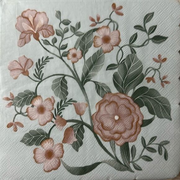 OCS Pastel Blue Coral Green Floral Scalloped Square Lunch Napkins 40 pk x 2 - Picture 6 of 6